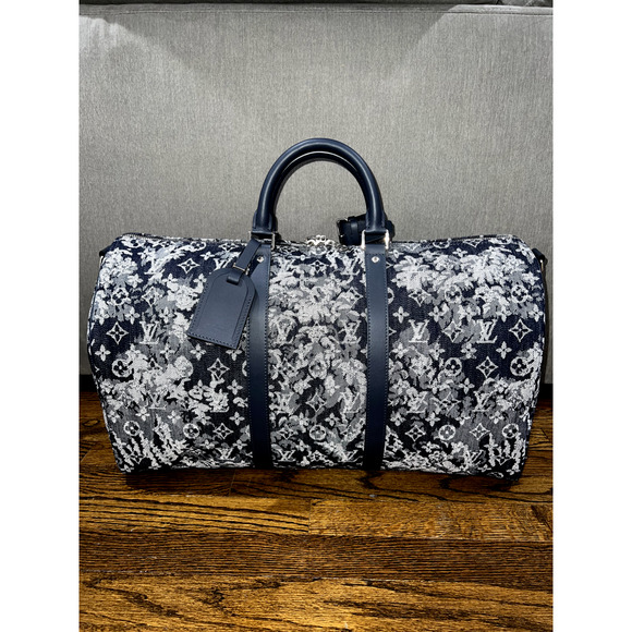 Louis Vuitton Keepall Bandouliere 50 Tapestry Blue Monogram Weekend Travel Bag - Picture 2 of 9